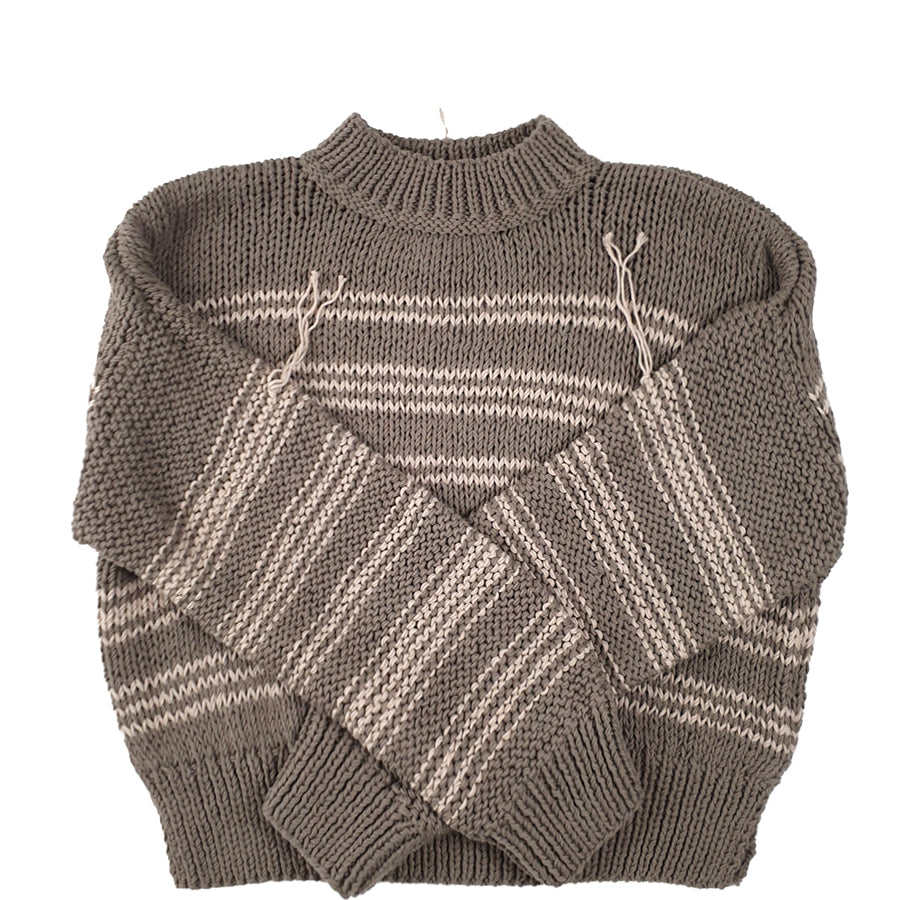 CLAUSSEN Pullover, brauntöne, mit Streifen, Baumwolle, handgestrickt, fair, nachhaltig, umweltfreundlich