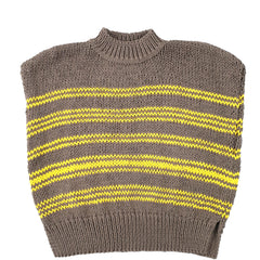 CLAUSSEN Ärmelloser Pullover, handgestrickt, braun, gelb, Baumwolle, fair, nachhaltig, umweltfreundlich