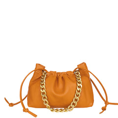 JÉROME STUDIO Handgemachte Ledertasche natürlich gegerbtem Kalbsleder in Orange, Leder, Damenhandtaschen, Lederhandtasche, Beuteltaschen, Handtasche mit Ketten-Details, Handbag with heavy chain, Chain bag, Minimalistische Handtaschen, Bags, Handbags, Handcrafted in Germany, Eco-friendly, Handcrafted leather bags, Natural tanned leather, Organic - Shop now - the wearness online-shop - ETHICAL & SUSTAINABLE LUXURY FASHION