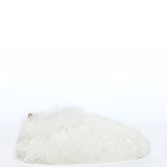 BABOOSHA PARIS Hausschuhe, aus Alpakafell, aus ethischer Sicht, ohne Tierquälerei hergestellt, gepolstertes Fußbett, Leder-Laufsohle, weiß, fair, nachhaltig