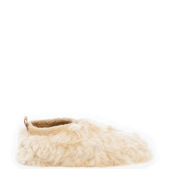 BABOOSHA PARIS Hausschuhe, aus Alpakafell, aus ethischer Sicht, ohne Tierquälerei hergestellt, gepolstertes Fußbett, Leder-Laufsohle, cremefarben