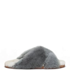 BABOOSHA PARIS Hausschuhe, aus Alpakafell, aus ethischer Sicht, ohne Tierquälerei hergestellt, gepolstertes Fußbett, Leder-Laufsohle, grau, weiß, fair, nachhaltig