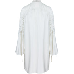 MAY BERNARDI Weißes  Kleid mit geraffter Front und Ärmeln für Damen, made in Europe, fair, organbi, eco-friendly - the wearness online-shop 