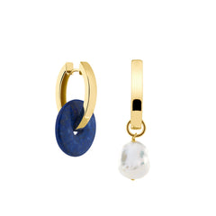 18K GOLD PLATED CREOLES WITH LAPIS GEMSTONES